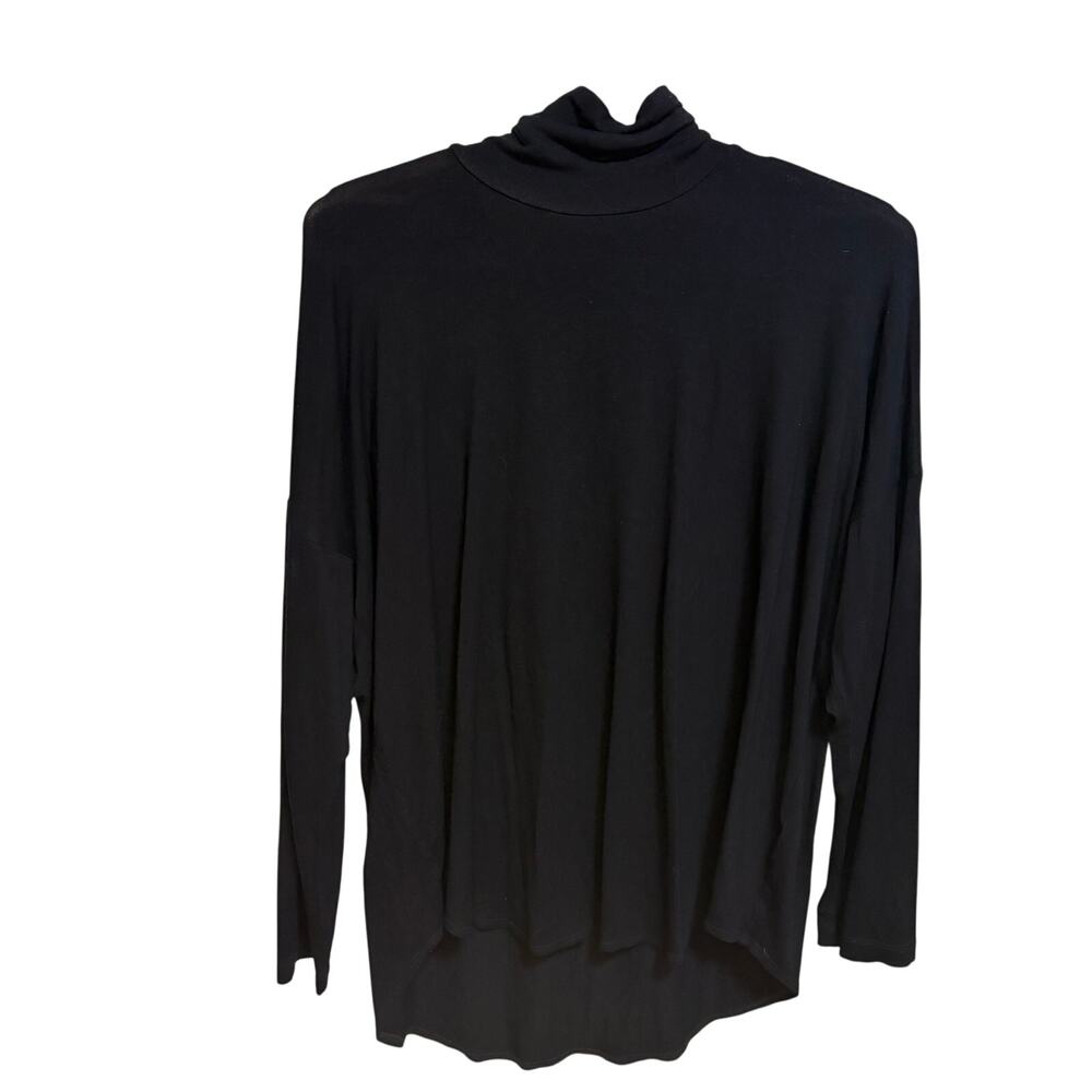 Eileen Fisher Black Turtleneck Long Sleeve Jersey Knit High Low Hem Oversized